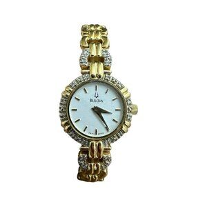 Bulova Watch Genuine Diamond 98R06 Women's Round Gold 23mm Swiss 4 Jewel